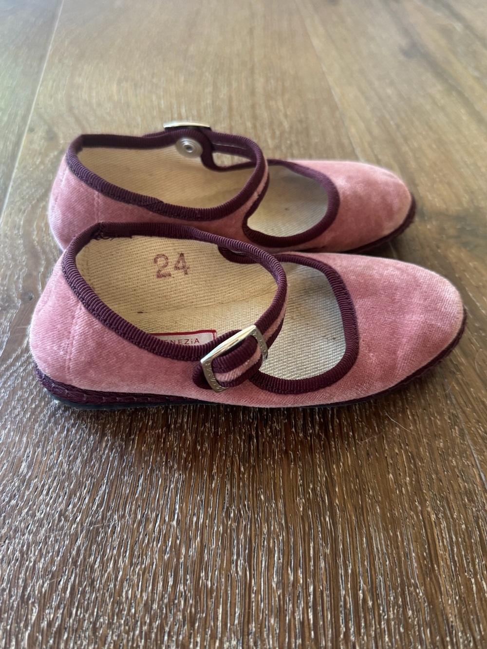 Girl’s Pink Cotton and Velvet Mary Jane’s - Size C8